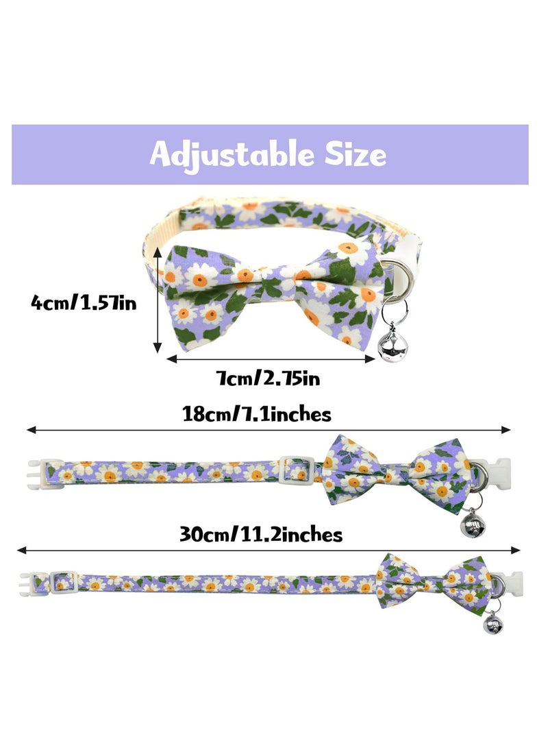 KASTWAVE 2Pcs Cat Collars, Cat Collar Breakaway with Bell, Adjustable Cat Collar with Bow Tie & Triangle Bib, Little Daisy Cat Collar with Silver Bell for Kitten Puppy, Pet Supplies, Accessories, Gifts - Image 5