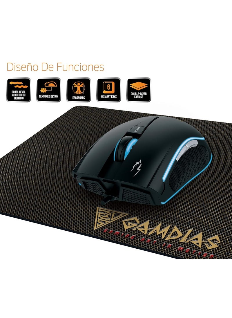 GAMDIAS - GAMDIAS ZEUS E2 Gaming Mouse with NYX E1 Mouse Mat - 6 Keys - Multi-color Lighting - Adjustable DPI-BLACK - Image 1