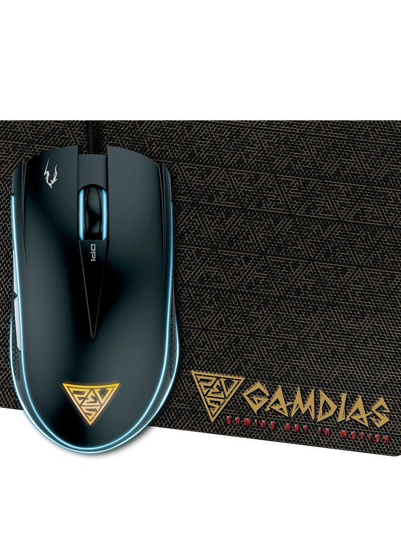 GAMDIAS - GAMDIAS ZEUS E2 Gaming Mouse with NYX E1 Mouse Mat - 6 Keys - Multi-color Lighting - Adjustable DPI-BLACK - Image 1