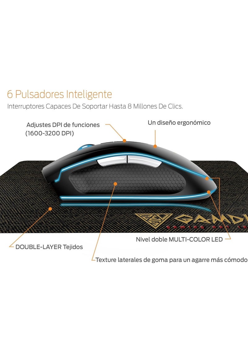GAMDIAS - GAMDIAS ZEUS E2 Gaming Mouse with NYX E1 Mouse Mat - 6 Keys - Multi-color Lighting - Adjustable DPI-BLACK - Image 1