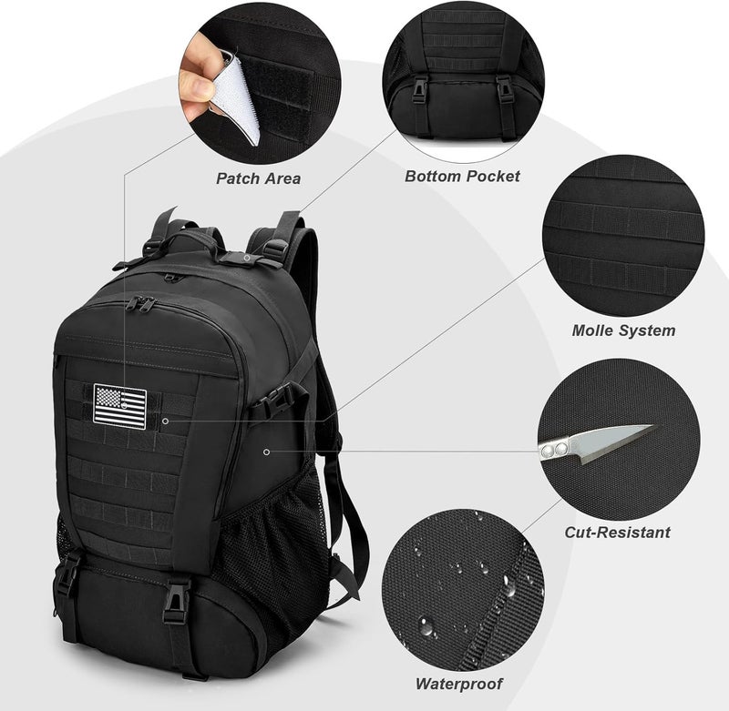 Jueachy Tactical Backpack for Men Hiking Day Pack Molle Military Rucksack Waterproof 30L EDC Bag with USA Flag Patch - Image 5