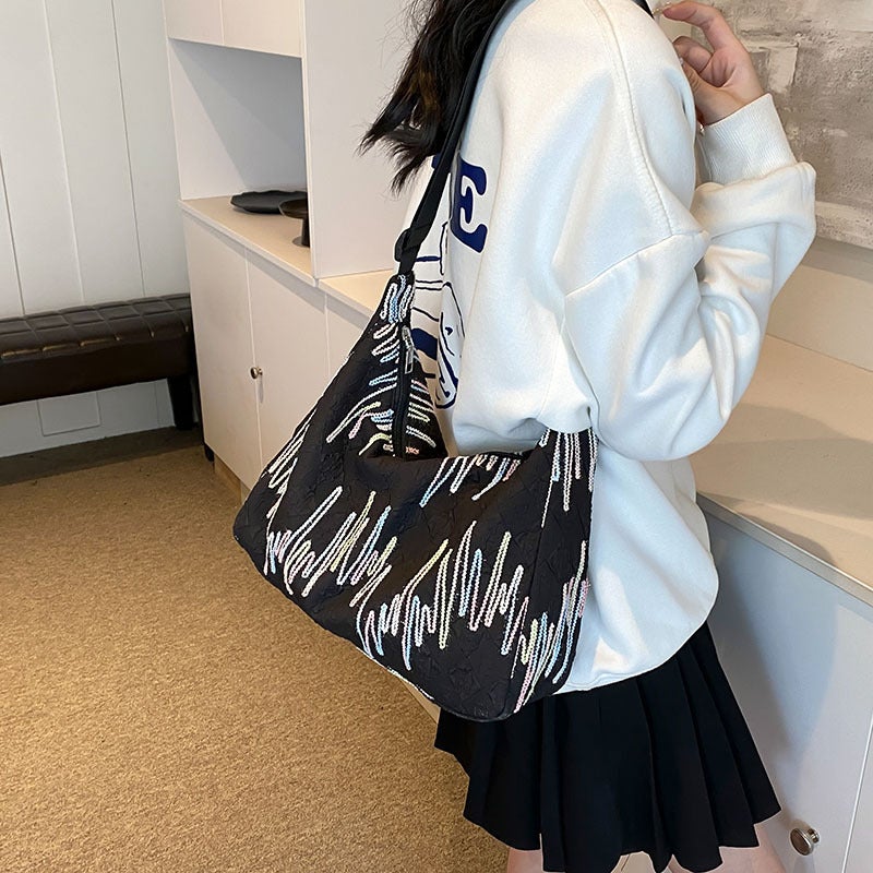 Niche Simple Shoulder Bag Women'S Style Western Style Casual Tote Bag Large Capacity Commuter School Bag Underarm Bag - Image 3