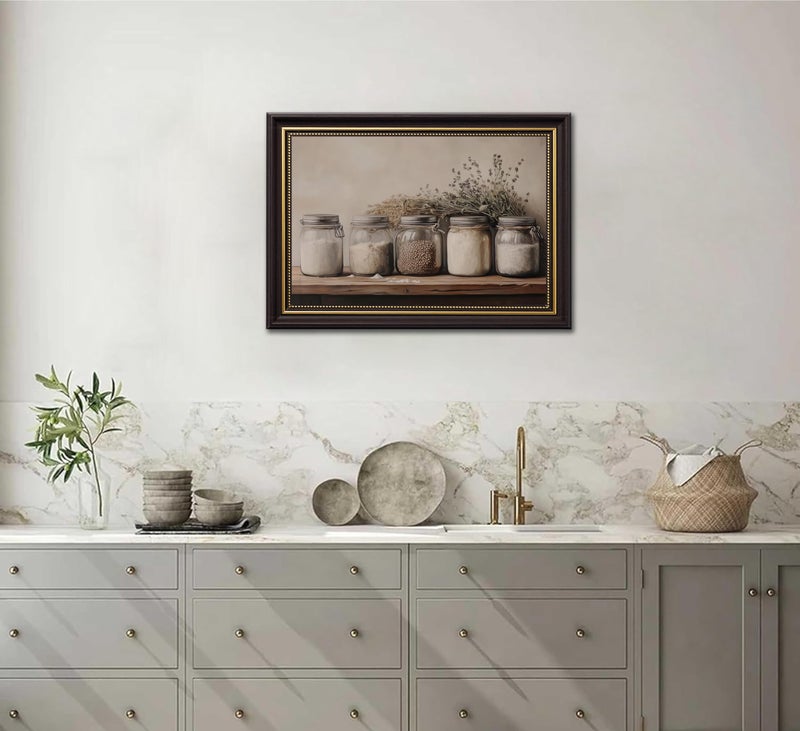 SMFARTJX Framed Farm Kitchen Canvas Wall art Rustic Vintage Country Mason Jar Spice Still Life Culinary art Painting Picture Farmhouse Wall Decor Poster Print Artwork for Dining room Home Decoration - Image 4