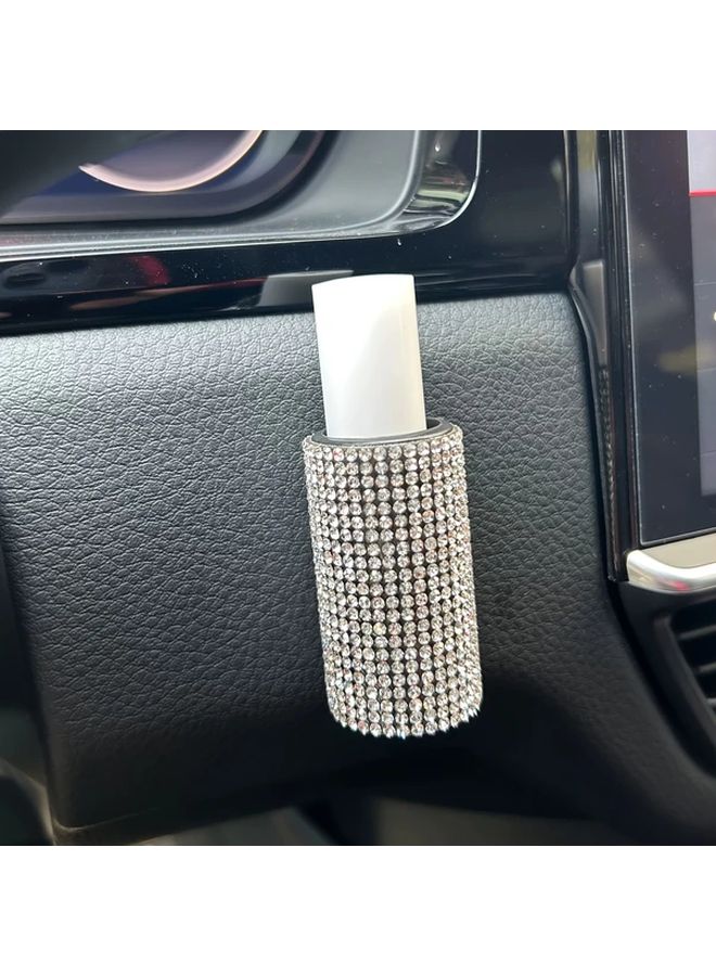 Diamond White Car Lipstick Holder Portable Wall Mounted Storage Box With Adhesive Backing For Vehicle Organization Silicone Car Accessory Bling Car Decor - Image 1