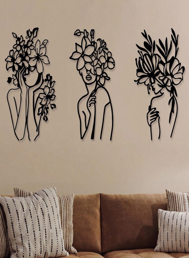 Photect 3 Pcs Metal Wall Art Decor Minimalist Abstract Woman metal Modern Line Drawing Wall Art Decor Female Single Line Home Hanging for Bedroom Kitchen Bathroom Living Room - Image 1