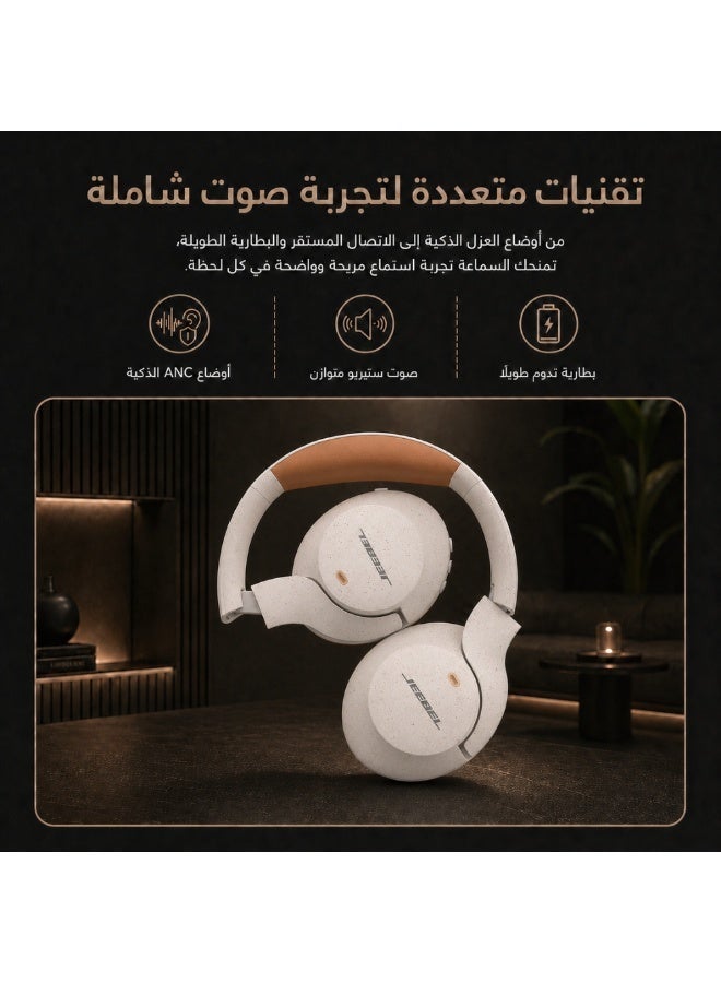 Jeebel ANC PRO Smart Wireless Headphones with Advanced Noise Cancellation, Deep Stereo Sound, Bluetooth 6.0, Up to 55 Hours Playback Time, Multi-Device Connectivity, Three Listening Modes, Speckled Marble Color with Comfortable Orange Ear Cushions. - Image 4