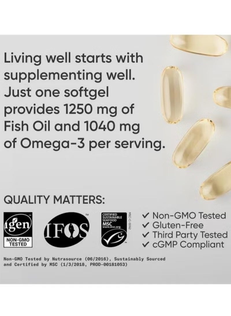 أوميغا تركيبة مركزة من زيت السمك أوميغا 3 الفاخر مع EPA وDHA - عبوتان (200 كبسولة هلامية) لدعم القلب والدماغ والمناعة - ملف دهني مثالي، كبسولات جيلاتين سمكية خالية من الغلوتين وغير معدلة وراثيًا (قد تختلف التعبئة) - Image 2