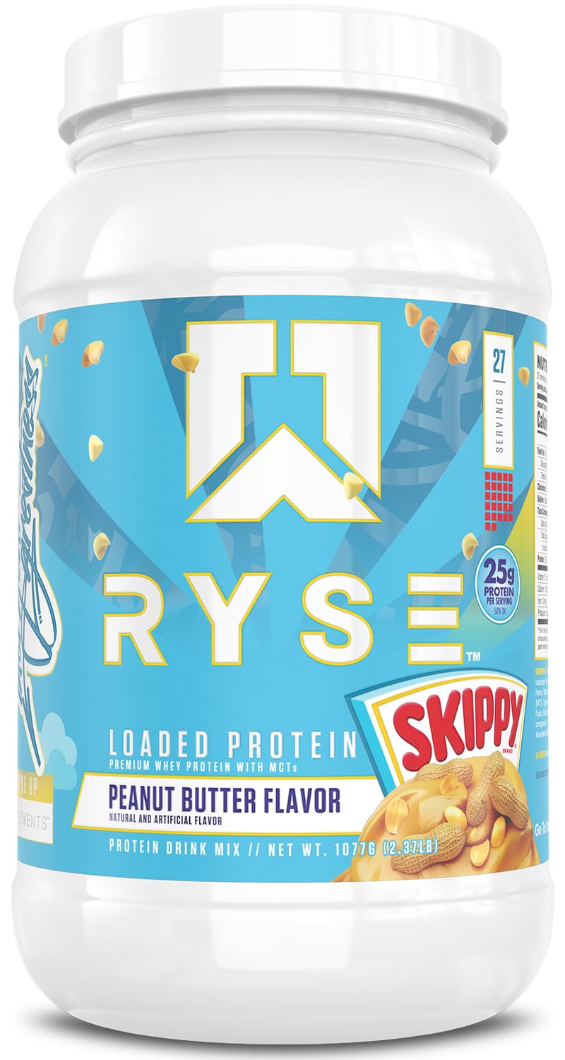RYSE Up Supplements RYSE Loaded Protein Powder - Skippy Peanut Butter - 25g Whey Protein Isolate & Concentrate with Prebiotic Fiber & MCTs - Low Carb, Low Sugar, Digestive-Friendly - 27 Servings / 2 lb Tub - Image 1