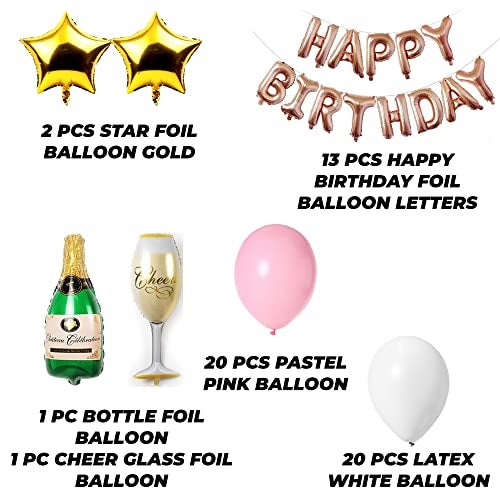 TOYXE Birthday Decoration Letter Star Champagne Bottle Cheer Glass Foil Latex Balloon Balloons Set of 57 Pcs - Image 2