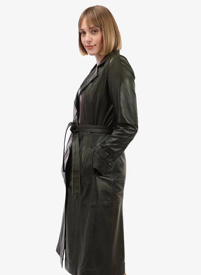 FELIX HARDY Genuine Leather Khaki Trench Coat