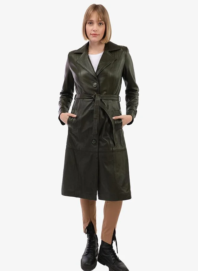 FELIX HARDY Genuine Leather Khaki Trench Coat