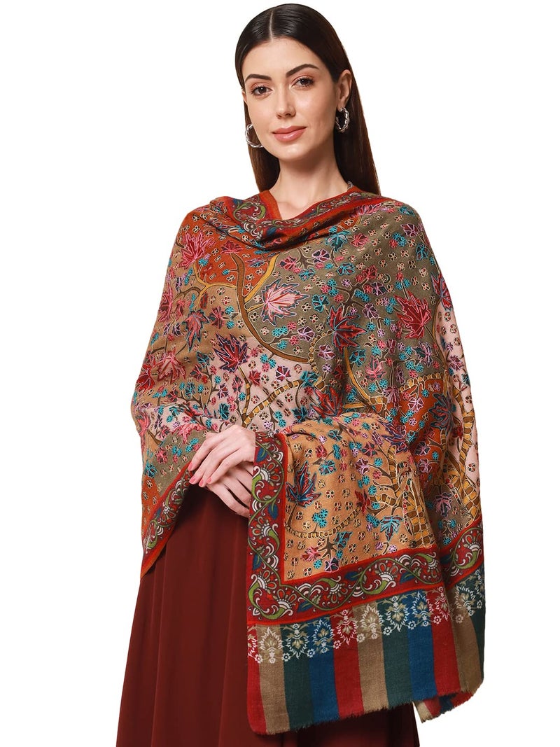 Pashmoda Women Rangat Pure Wool Kalamkari Hand Embroidered Shawl (Size: 101 X 203 Cms) - Image 1