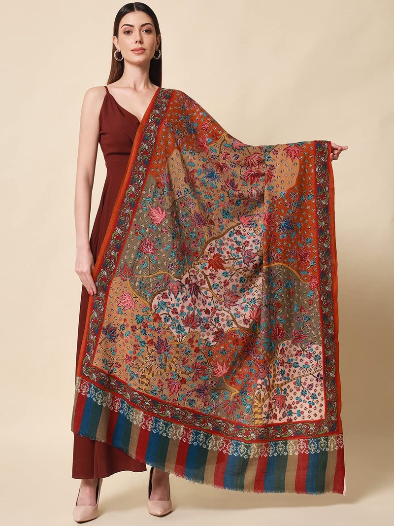 Pashmoda Women Rangat Pure Wool Kalamkari Hand Embroidered Shawl (Size: 101 X 203 Cms) - Image 4