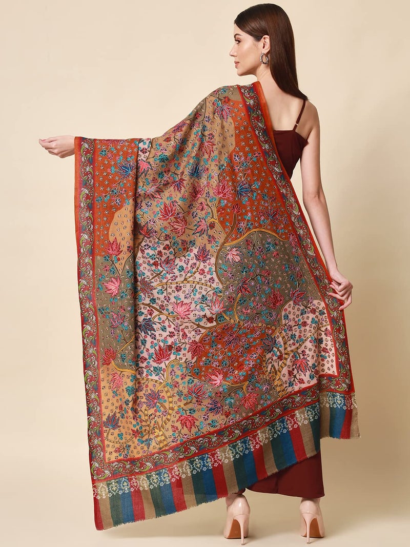 Pashmoda Women Rangat Pure Wool Kalamkari Hand Embroidered Shawl (Size: 101 X 203 Cms) - Image 3