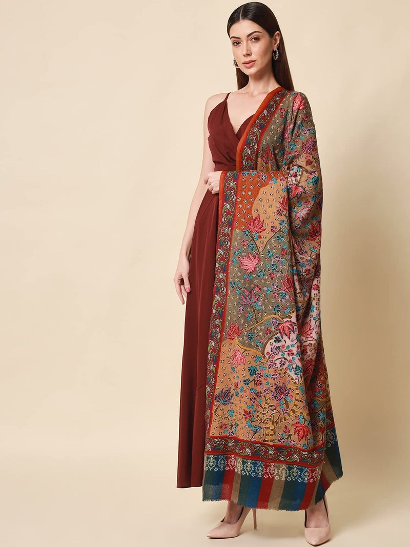Pashmoda Women Rangat Pure Wool Kalamkari Hand Embroidered Shawl (Size: 101 X 203 Cms) - Image 5