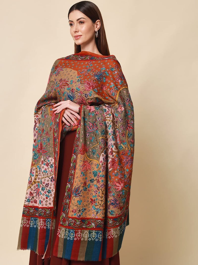 Pashmoda Women Rangat Pure Wool Kalamkari Hand Embroidered Shawl (Size: 101 X 203 Cms) - Image 2