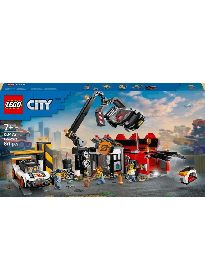 LEGO City Scrapyard with Cars - Construction Toy with Crusher, Crane, 2 Car Toys, 4 Worker Minifigures & an Office Building - Birthday Gifts for 8+ Year Old Boys & Girls - 60472 (871 pieces)