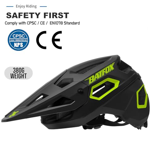 BATFOX خوذة دراجة BATFOX خوذات دراجات جبلية للرجال والنساء البالغين خوذة دراجة MTB (أسود أخضر، L(55-59CM)) - Image 2