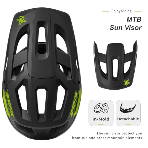BATFOX خوذة دراجة BATFOX خوذات دراجات جبلية للرجال والنساء البالغين خوذة دراجة MTB (أسود أخضر، L(55-59CM)) - Image 5