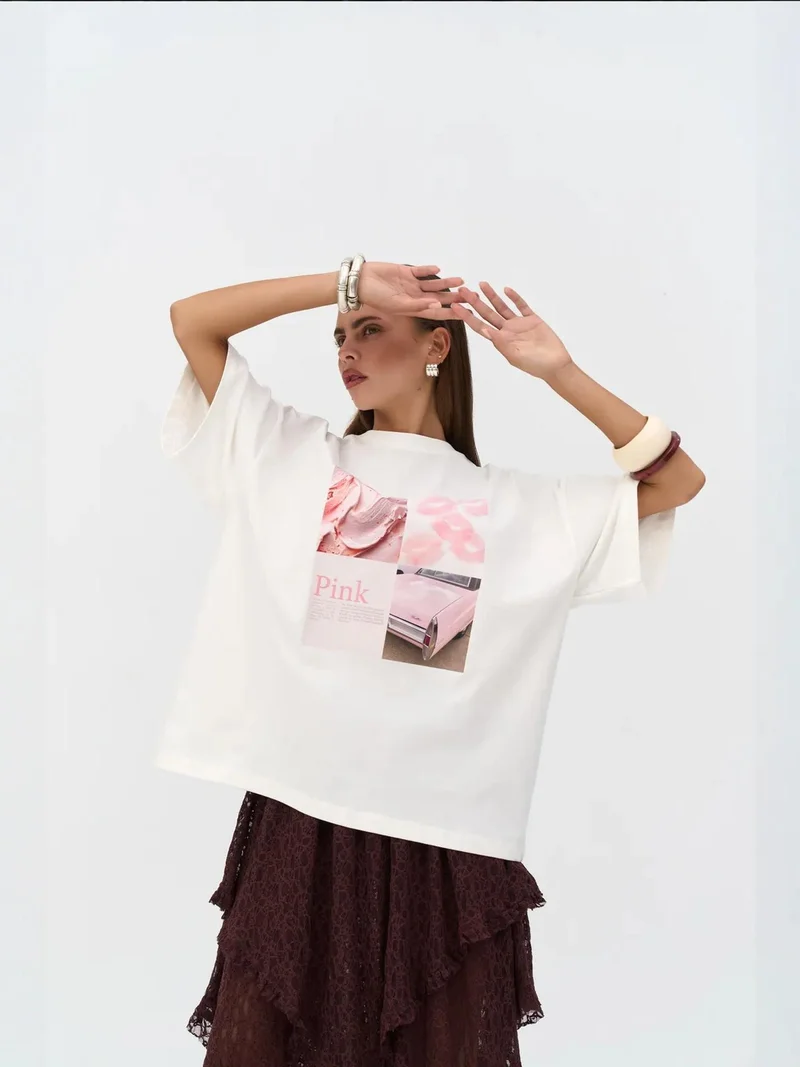 Mai Collection MAI STUDIOS Ice Cream Oversize White T-Shirt