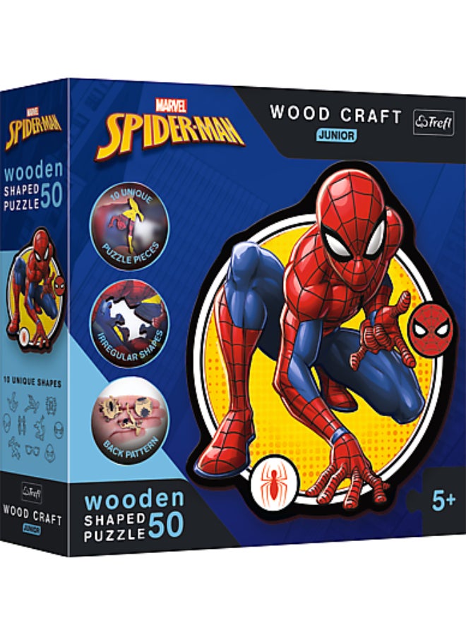 Trefl Puzzles - "50 Wood Craft Junior" - Spiderman Power / Disney Marvel Spiderman_FSC Mix 70% - Image 1