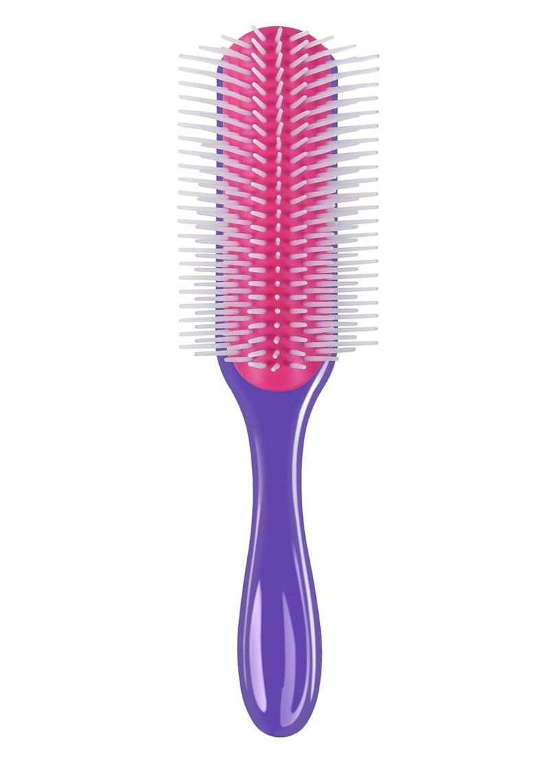 Enjoy Holiday 1981 - Hair Brush for Women Men Curly Wet or Dry Hair Classic Detangling Brushes 9 Row for Natural Thick Hair Blow Styling Separating Shaping Defining Curls Tools Travel Bristle Purple Hairbrush - Image 1