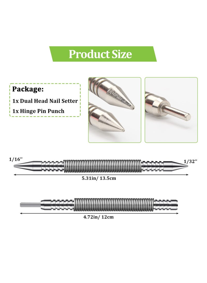 سيوسي 2 قطعة مسمار مزدوج الرأس ومفصلة دبوس لكمة، 1/32 بوصة و1/16 بوصة AngleKai Hammerless رأس مزدوج مسمار لكمة 3500 رطل لكل بوصة مربعة قوة ضرب الباب المفصلي أداة إزالة الدبوس - Image 2