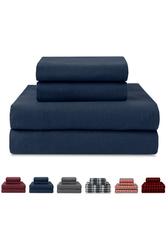 Lavish Touch Thread Count - 100% Cotton Double Brushed Flannel Sheet Set - 170 GSM Heavyweight, Deep Pockets, Pre-Shrunk & Anti-Pill, All Around Elastic – Twin - Indigo - Image 5