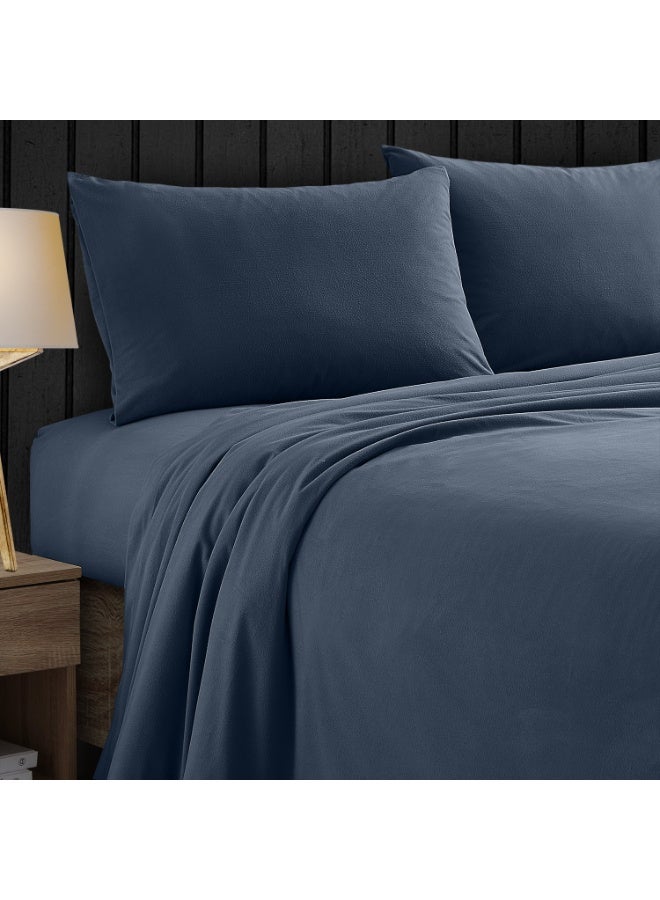 Lavish Touch Thread Count - 100% Cotton Double Brushed Flannel Sheet Set - 170 GSM Heavyweight, Deep Pockets, Pre-Shrunk & Anti-Pill, All Around Elastic – Twin - Indigo - Image 4
