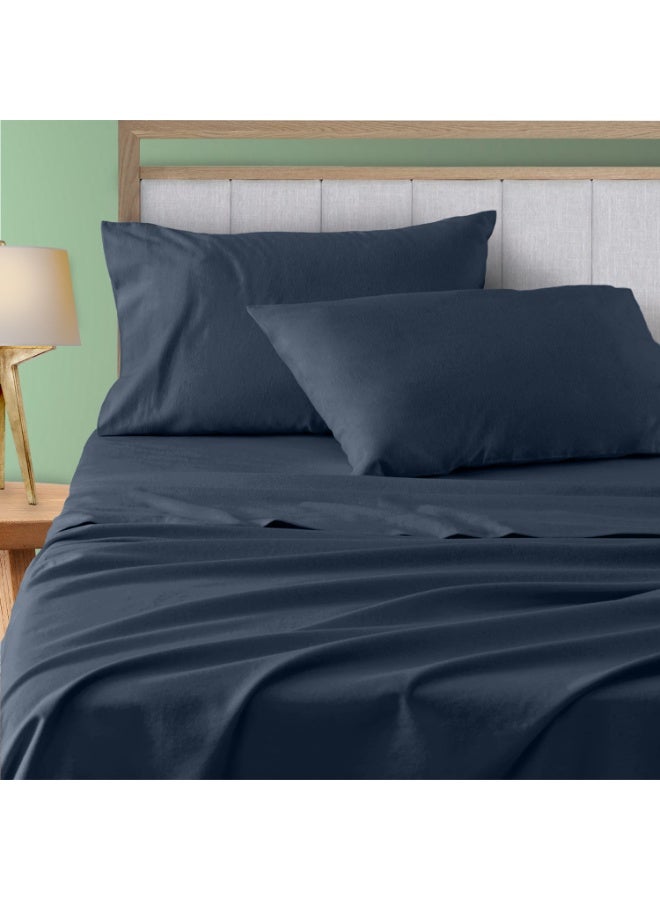 Lavish Touch Thread Count - 100% Cotton Double Brushed Flannel Sheet Set - 170 GSM Heavyweight, Deep Pockets, Pre-Shrunk & Anti-Pill, All Around Elastic – Twin - Indigo - Image 3