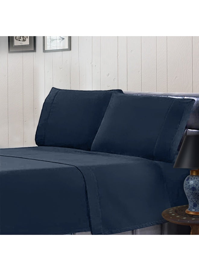 Lavish Touch Thread Count - 100% Cotton Double Brushed Flannel Sheet Set - 170 GSM Heavyweight, Deep Pockets, Pre-Shrunk & Anti-Pill, All Around Elastic – Twin - Indigo - Image 2