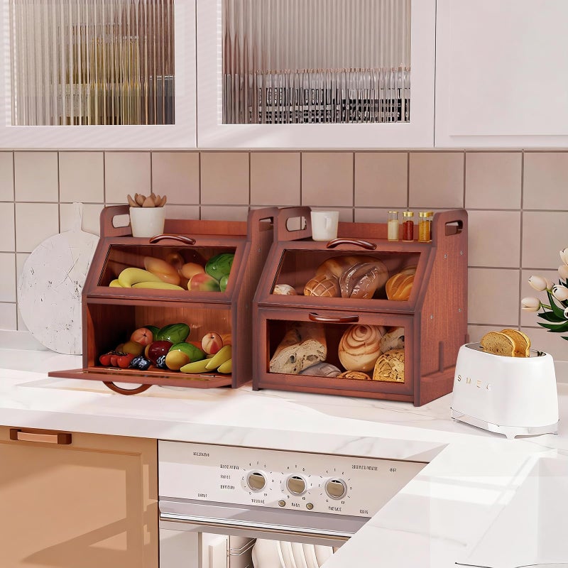 BAMBANG Extra Large Bread Box, Double Layer Bread Box for Homemade Bread, Bamboo Wooden Bread Storage Container with Tool Holder & Handles & Window, Assembly Required(14.9" x 11" x 15.3") Brown - Image 5