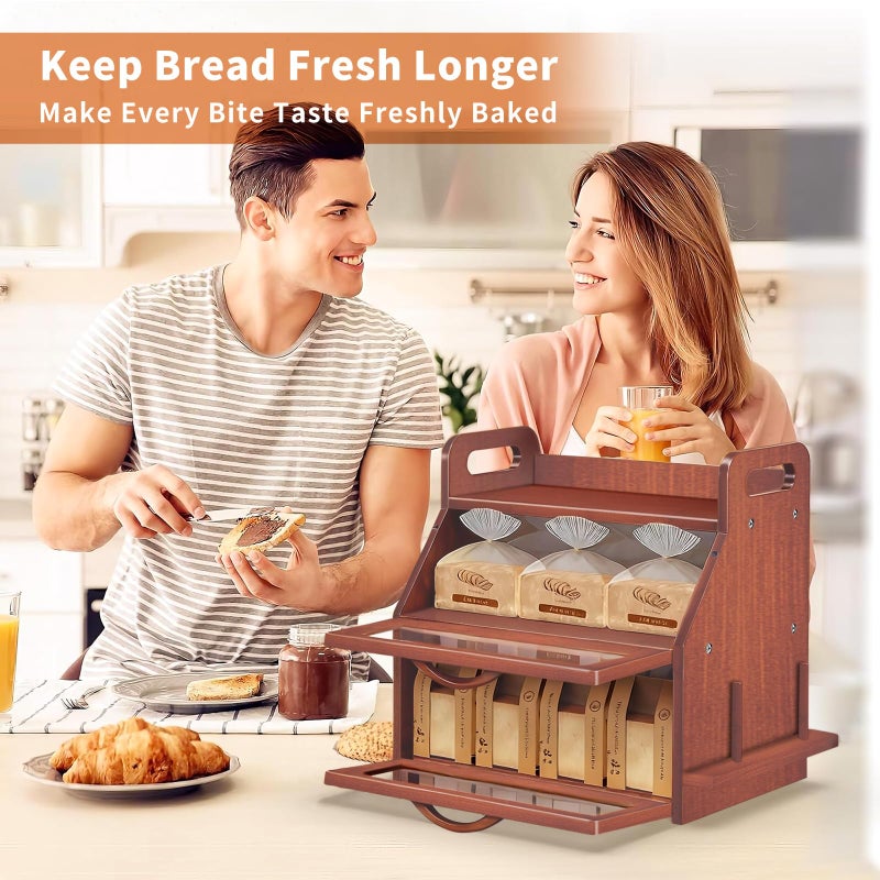 BAMBANG Extra Large Bread Box, Double Layer Bread Box for Homemade Bread, Bamboo Wooden Bread Storage Container with Tool Holder & Handles & Window, Assembly Required(14.9" x 11" x 15.3") Brown - Image 3