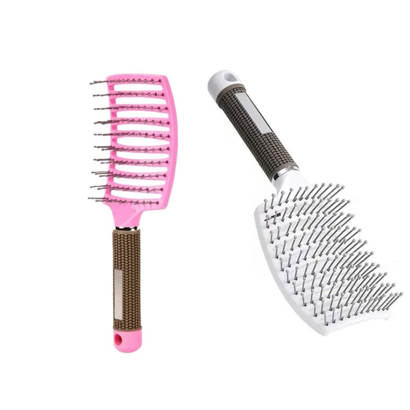 Curved Vented Styling Hair Brush 2PCS Anti Frizz Hair Detangling Brush Vent Hair Brush Curved Anti Static Styling Tool for Wet Hair or Dry HairRandom Color