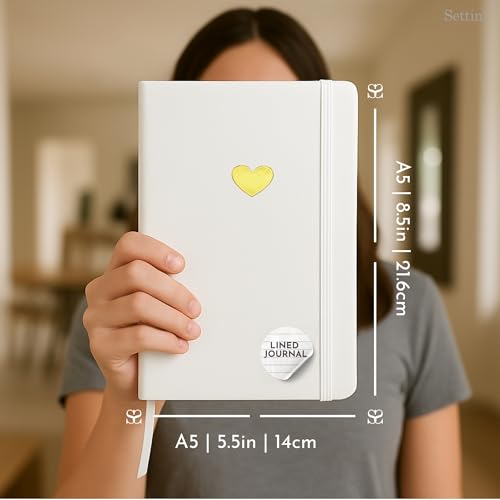 SETTINI Lined Journal, Ideal for Journaling - A5 Vegan Leather Notebook, 192 Archival-Quality Pages, QuillEase Bleed-Free Paper, Inner Pocket & Bookmark - Christmas Gifts, White Heart - Image 3
