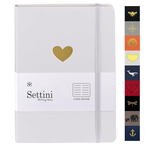 SETTINI Lined Journal, Ideal for Journaling - A5 Vegan Leather Notebook, 192 Archival-Quality Pages, QuillEase Bleed-Free Paper, Inner Pocket & Bookmark - Christmas Gifts, White Heart - Image 1