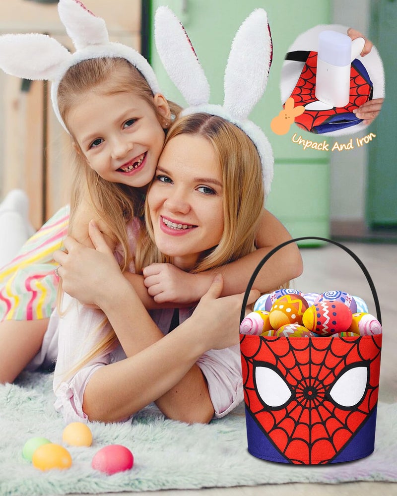 JMHACHY Cute Themed Easter Basket - Large Empty Felt Basket with Handle, Personalized Name Tag Patch, Raffia, Perfect for Kids, Boys, Girls, Toddler in Easter Egg Hunts and Gifts, Spider-Web - Image 4