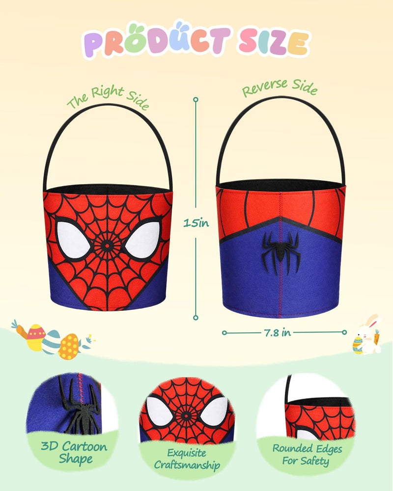 JMHACHY Cute Themed Easter Basket - Large Empty Felt Basket with Handle, Personalized Name Tag Patch, Raffia, Perfect for Kids, Boys, Girls, Toddler in Easter Egg Hunts and Gifts, Spider-Web - Image 2