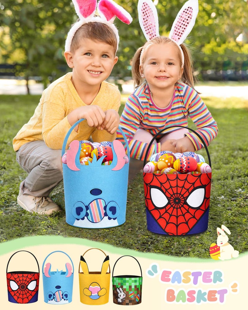 JMHACHY Cute Themed Easter Basket - Large Empty Felt Basket with Handle, Personalized Name Tag Patch, Raffia, Perfect for Kids, Boys, Girls, Toddler in Easter Egg Hunts and Gifts, Spider-Web - Image 5