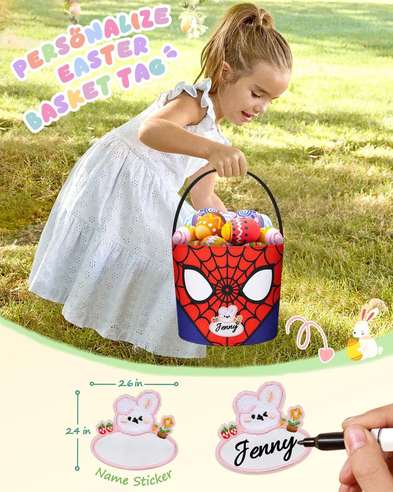 JMHACHY Cute Themed Easter Basket - Large Empty Felt Basket with Handle, Personalized Name Tag Patch, Raffia, Perfect for Kids, Boys, Girls, Toddler in Easter Egg Hunts and Gifts, Spider-Web - Image 3