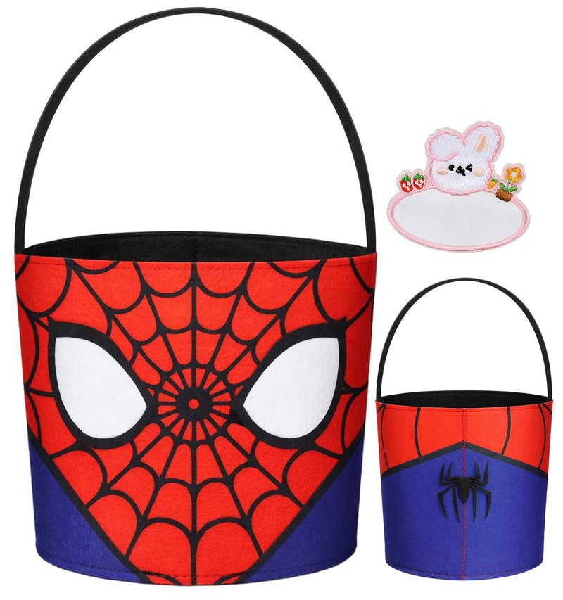 JMHACHY Cute Themed Easter Basket - Large Empty Felt Basket with Handle, Personalized Name Tag Patch, Raffia, Perfect for Kids, Boys, Girls, Toddler in Easter Egg Hunts and Gifts, Spider-Web - Image 1