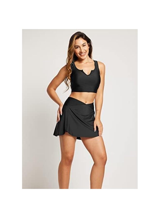 Women's Swim Shorts High Waisted Bathing Suit Bottoms Cross Waist Swimsuit Boy Shorts with Pocket,Black/M - Image 3