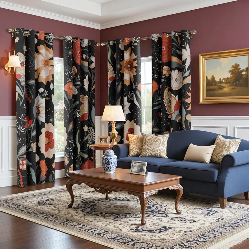 BCLBUSTE Black Red Boho Floral 95% Blackout Curtains 84 inch Long 2 Panels for Bedroom Vintage Farmhouse Black Out Curtains Botanical Print Patterned Room Darkening Grommet Drapes for Living Room,52Wx84L - Image 4