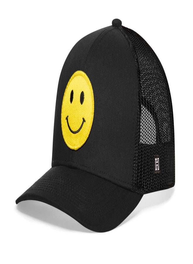 HAKA Smiley Face Black Trucker Hat – Emoticon Mesh Snapback Cap for Men, Women & Golf, Outdoor Design Baseball Dad Hat - Image 2