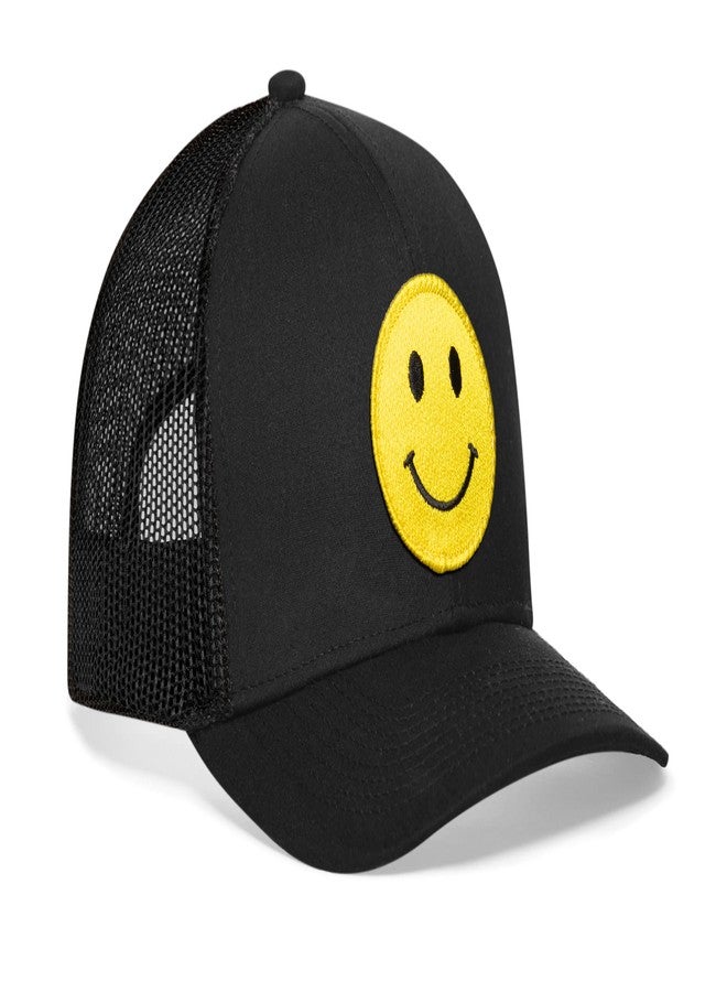 HAKA Smiley Face Black Trucker Hat – Emoticon Mesh Snapback Cap for Men, Women & Golf, Outdoor Design Baseball Dad Hat - Image 1