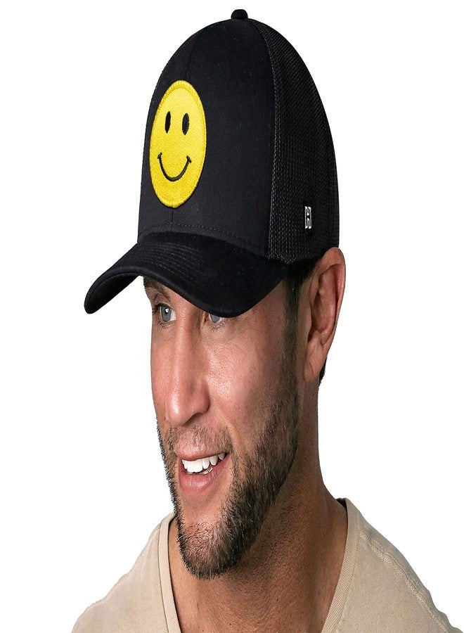HAKA Smiley Face Black Trucker Hat – Emoticon Mesh Snapback Cap for Men, Women & Golf, Outdoor Design Baseball Dad Hat - Image 3