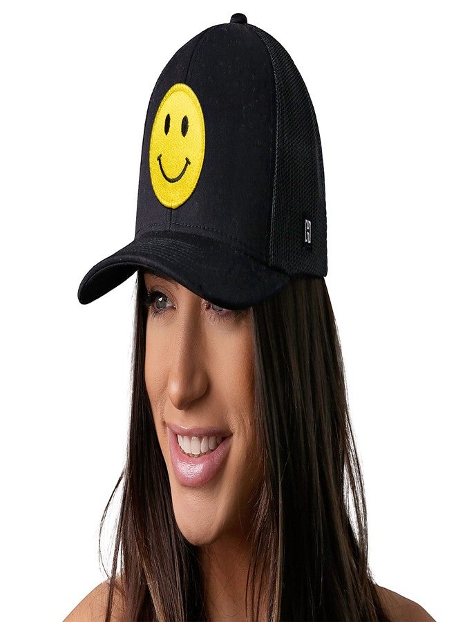 HAKA Smiley Face Black Trucker Hat – Emoticon Mesh Snapback Cap for Men, Women & Golf, Outdoor Design Baseball Dad Hat - Image 4