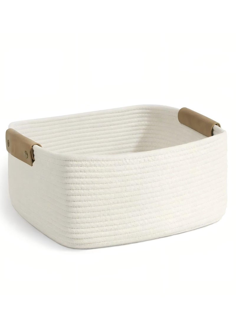 AiheArron Storage Basket, Storage Baskets for Shelves Organizer, Cotton Rope Baskets for Storage, Woven Basket for Handles,Towel Baskets for Bathroom (White,M) - Image 1