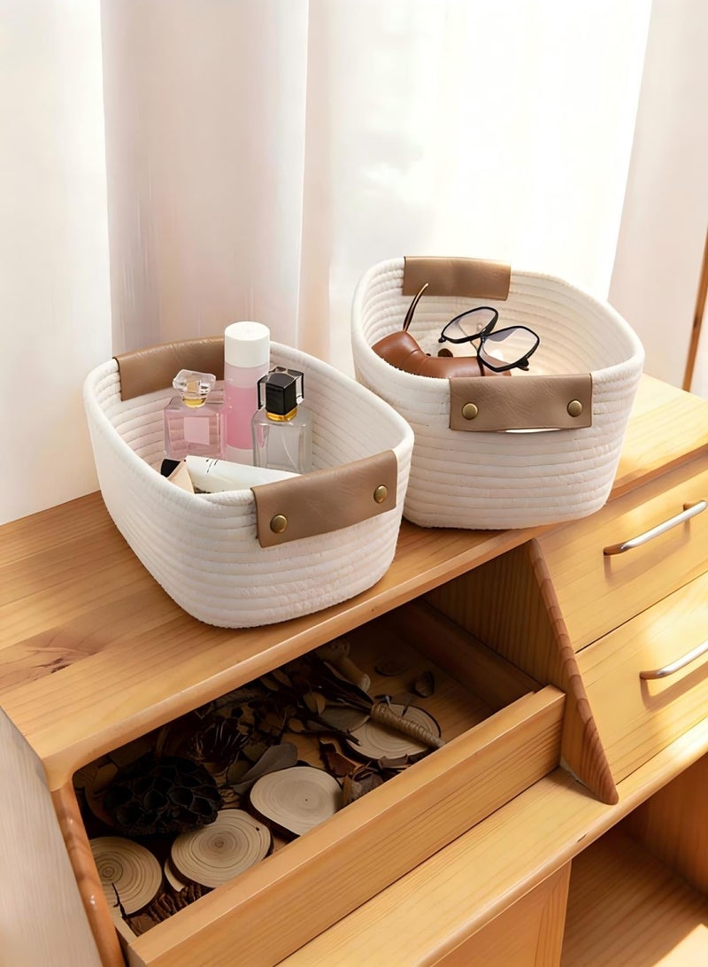 AiheArron Storage Basket, Storage Baskets for Shelves Organizer, Cotton Rope Baskets for Storage, Woven Basket for Handles,Towel Baskets for Bathroom (White,M) - Image 3