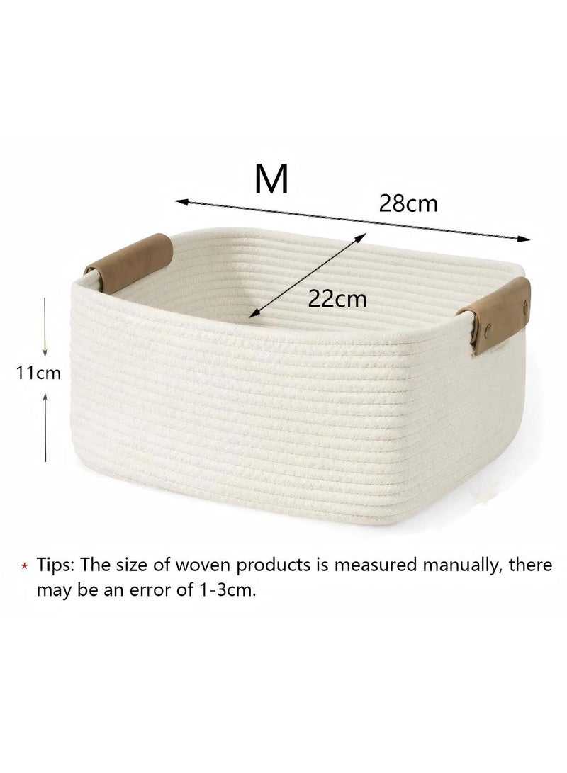 AiheArron Storage Basket, Storage Baskets for Shelves Organizer, Cotton Rope Baskets for Storage, Woven Basket for Handles,Towel Baskets for Bathroom (White,M) - Image 4